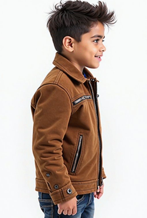 BUGS & LOLA Kids Suede Leather Jacket – Brown - Image 3
