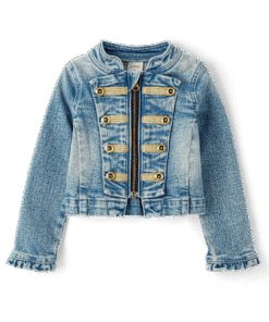 Girls Button Denim Band Jacket - Highland Hills - blue