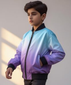 Gradient Satin Bomber Jacket – Unisex Lightweight Zip-Up in Blue to Purple Ombre