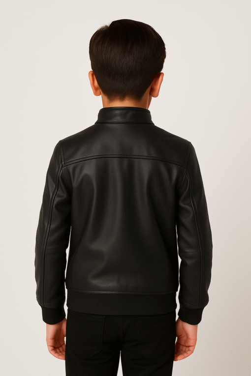 Kids Black Leather Jacket – Stylish Winter Wear in Pakistan - Image 2
