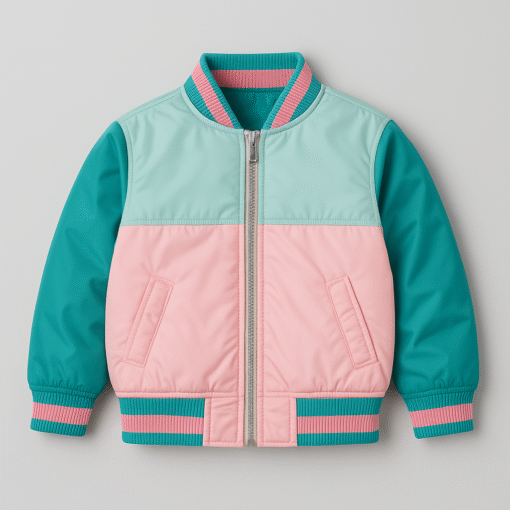 Colorblock Satin Bomber Jacket – Unisex Pink, Mint & Teal Lightweight Zip-Up - Image 2