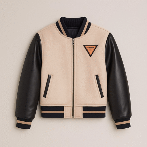 BUGS & LOLA Kids Wool Body Jacket with Leather Sleeves – Beige & Black - Image 2