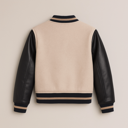 BUGS & LOLA Kids Wool Body Jacket with Leather Sleeves – Beige & Black - Image 3