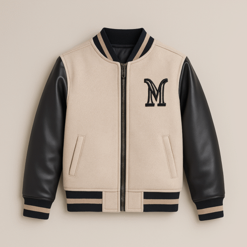 BUGS & LOLA Kids Wool Varsity Jacket – Beige & Black - Image 2