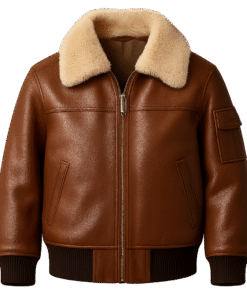 Kids Brown Leather Jacket with Shearling Collar – Winter Classic