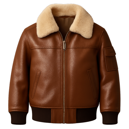 Kids Brown Leather Jacket with Shearling Collar – Winter Classic