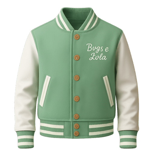 BUGS & LOLA Varsity Jacket – Green & White - Image 2