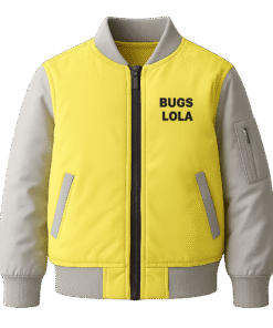 Bugs Lola Unisex Bomber Jacket – Yellow & Grey Casual Streetwear with Zipper & Pockets