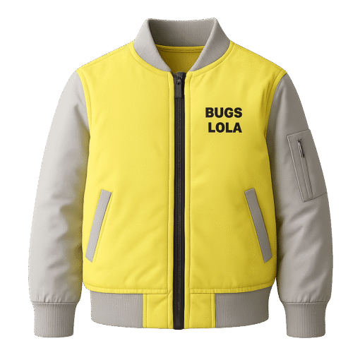 Bugs Lola Unisex Bomber Jacket – Yellow & Grey Casual Streetwear with Zipper & Pockets