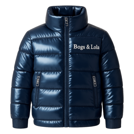 BUGS & LOLA Kids Shiny Puffer Jacket – Navy Blue - Image 2