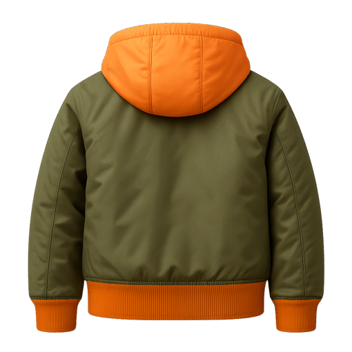 Bugs & Lola Kids Olive Green Satin Bomber Jacket with Orange Lining - Image 3