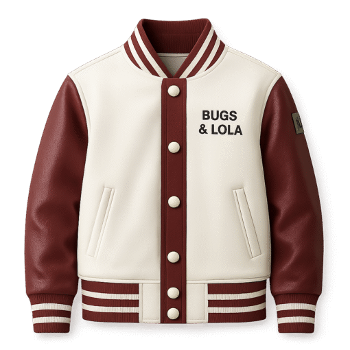 Bugs & Lola Unisex Varsity Jacket – Maroon & Cream Leather Baseball Jacket for Streetwear & Casual Outfits