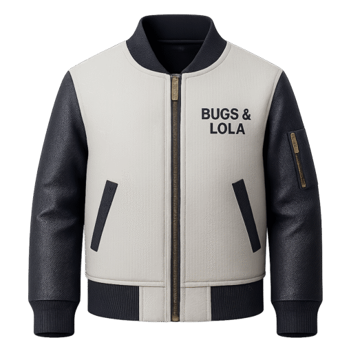 BUGS & LOLA Kids Varsity Jacket – White & Black - Image 2
