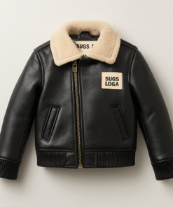 Kids Black Sherpa-Collared Jacket