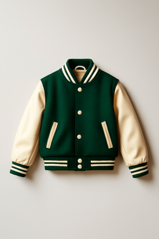 BUGS & LOLA Kids Varsity Jacket – Green & Cream