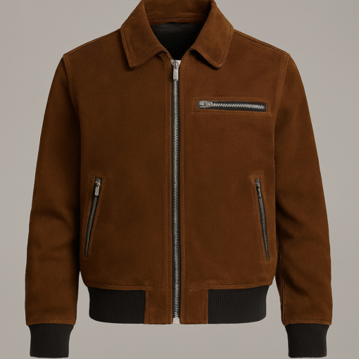 Kids Suede Leather Bomber Jacket – Stylish Winter Wear for Boys - Image 2