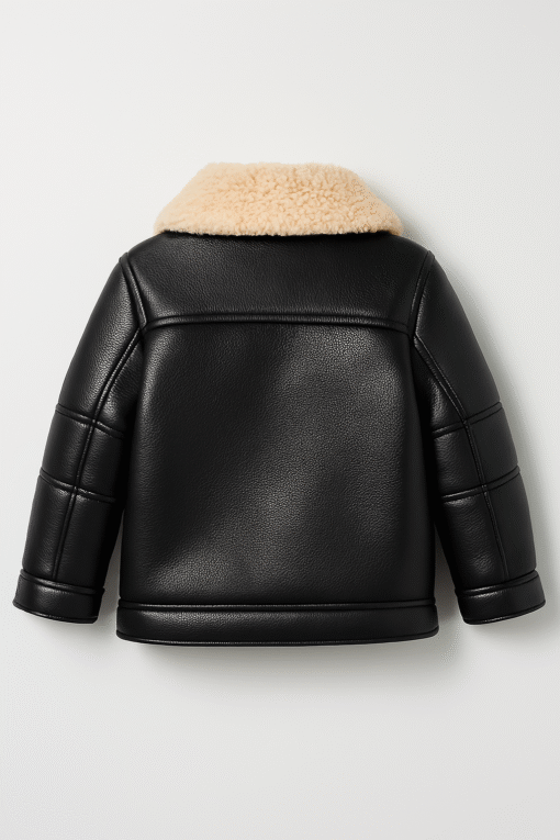 Kids Faux Leather Sherpa Jacket – Black Winter Coat for Boys & Girls - Image 3