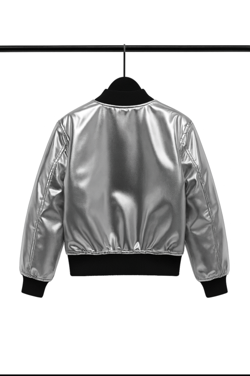 Kids Metallic Silver Bomber Jacket – Urban Streetwear Style for Boys & Girls - Image 3