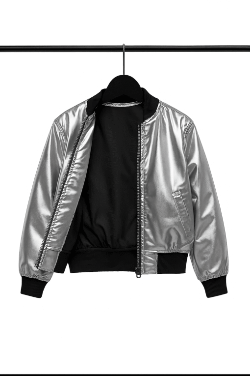 Kids Metallic Silver Bomber Jacket – Urban Streetwear Style for Boys & Girls - Image 2
