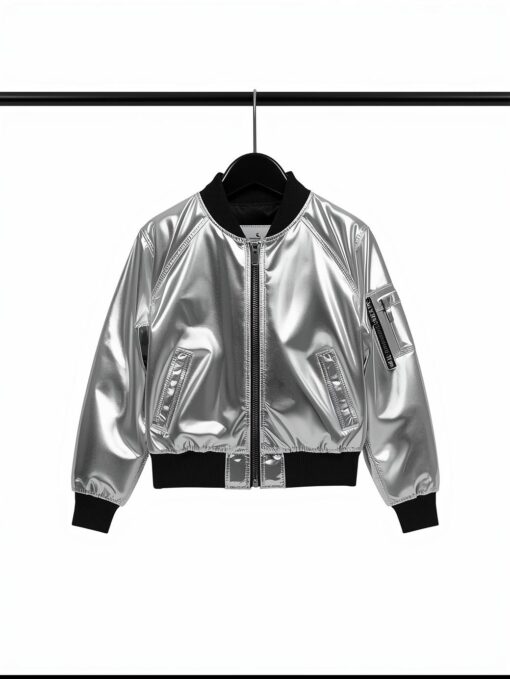 Kids Metallic Silver Bomber Jacket – Urban Streetwear Style for Boys & Girls