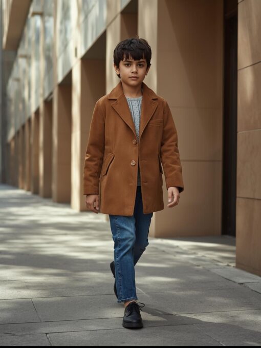 Kids Suede Leather Coat – Classic Winter Outerwear for Boys & Girls