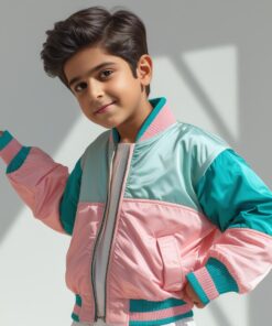 Colorblock Satin Bomber Jacket – Unisex Pink, Mint & Teal Lightweight Zip-Up
