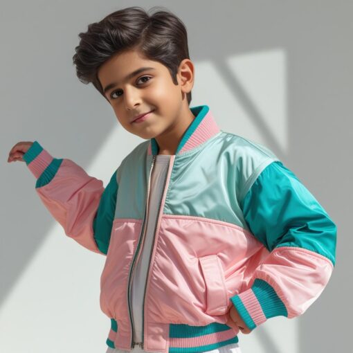 Colorblock Satin Bomber Jacket – Unisex Pink, Mint & Teal Lightweight Zip-Up