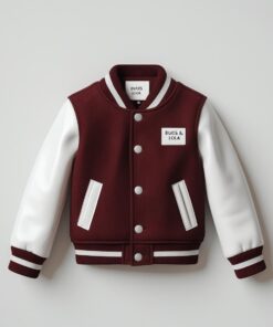 BUGS & LOLA Kids Varsity Jacket – Maroon & White