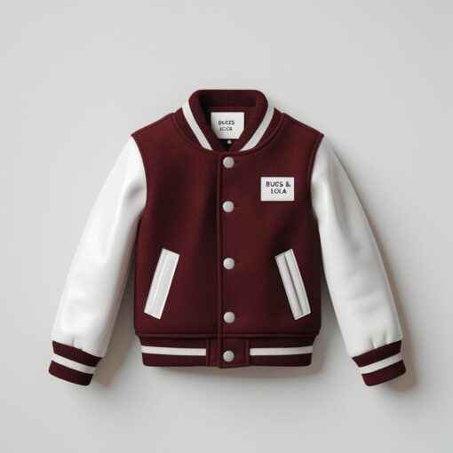 BUGS & LOLA Kids Varsity Jacket – Maroon & White