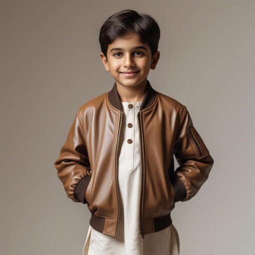 Kids Bomber Style Jacket – Warm Leather Outerwear for Cool Weather - Image 2