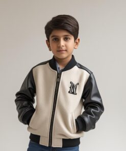 BUGS & LOLA Kids Wool Varsity Jacket – Beige & Black