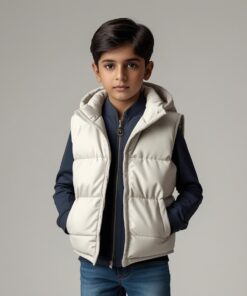 BUGS & LOLA Kids Puffer Vest – Beige Sleeveless