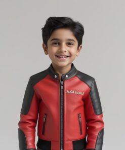 BUGS & LOLA Kids Synthetic Leather Jacket – Red & Black