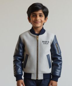 BUGS & LOLA Kids Varsity Jacket – White & Black