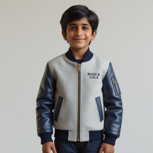 BUGS & LOLA Kids Varsity Jacket – White & Black