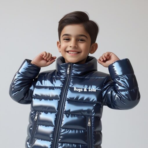 BUGS & LOLA Kids Shiny Puffer Jacket – Navy Blue