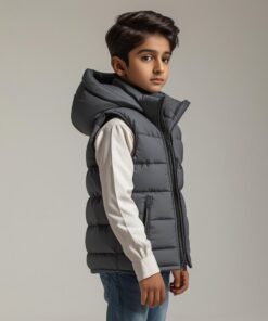 BUGS & LOLA Kids Hooded Puffer Vest – Dark Gray