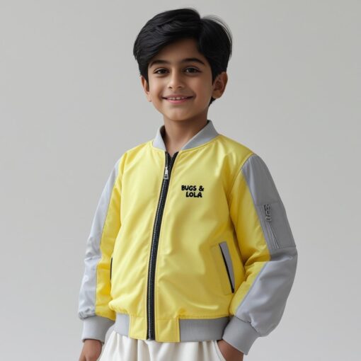 Bugs Lola Unisex Bomber Jacket – Yellow & Grey Casual Streetwear with Zipper & Pockets - Image 2