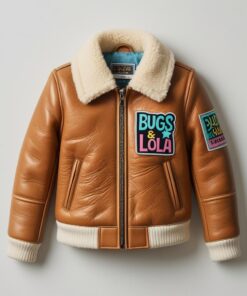 BUGS & LOLA Kids Leather Jacket with Shearling Fur Collar – Brown