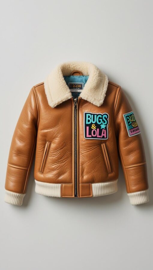 BUGS & LOLA Kids Leather Jacket with Shearling Fur Collar – Brown