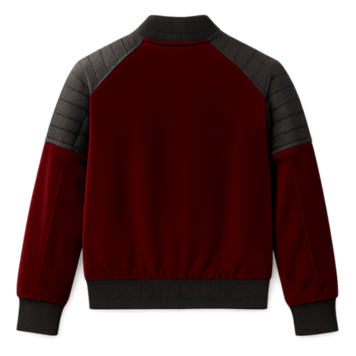 Kids Velvet & Faux Leather Jacket – Red & Black Quilted Design | Stylish & Warm Outerwear - Image 2