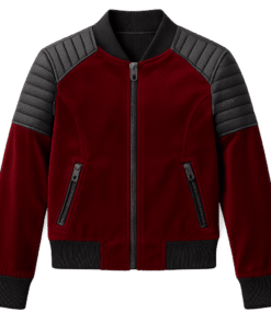 Kids Velvet & Faux Leather Jacket – Red & Black Quilted Design | Stylish & Warm Outerwear