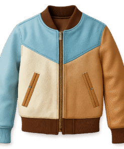 Kids Color-Block Faux Leather Jacket – Stylish Pastel Design for All Seasons