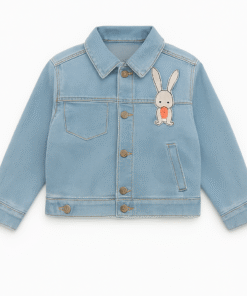 Kids Cartoon Bunny Denim Jacket – Perfect for Mild Weather & Mountain Adventures