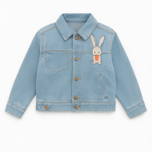 Kids Cartoon Bunny Denim Jacket – Perfect for Mild Weather & Mountain Adventures