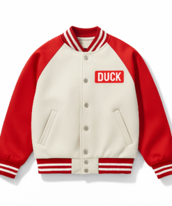 Kids Varsity Jacket – Red & White “DUCK” Patch | Stylish & Warm Outerwear