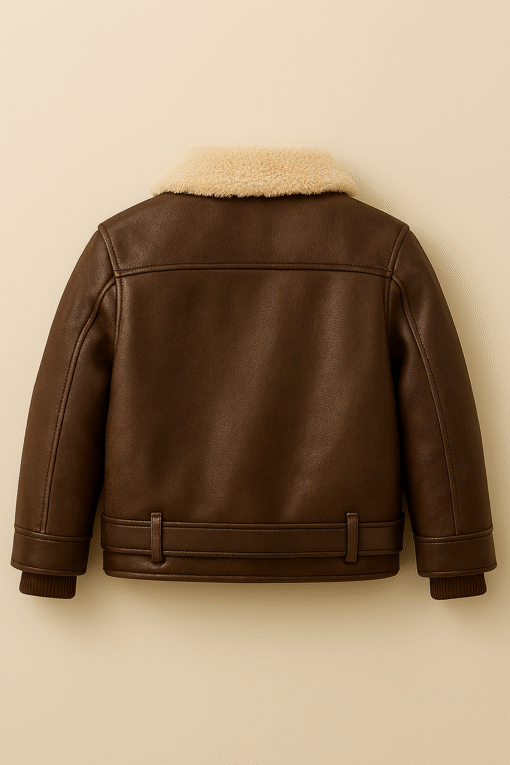 Kids' Leather Pilot Jacket with Shearling Collar & “Sky Patrol” Patch – Durable, Warm & Adventure-Ready - Image 3