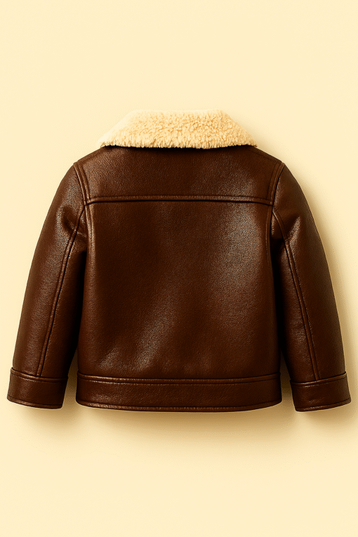 Kids' Leather Bomber Jacket with Shearling Collar & Airplane Patch – Rugged, Warm & Adventure-Ready - Image 2