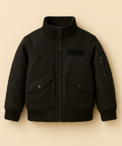 Kids' Cotton Bomber Jacket with Sleeve Pocket & Velcro Patch – Sleek, Comfortable & Everyday-Ready