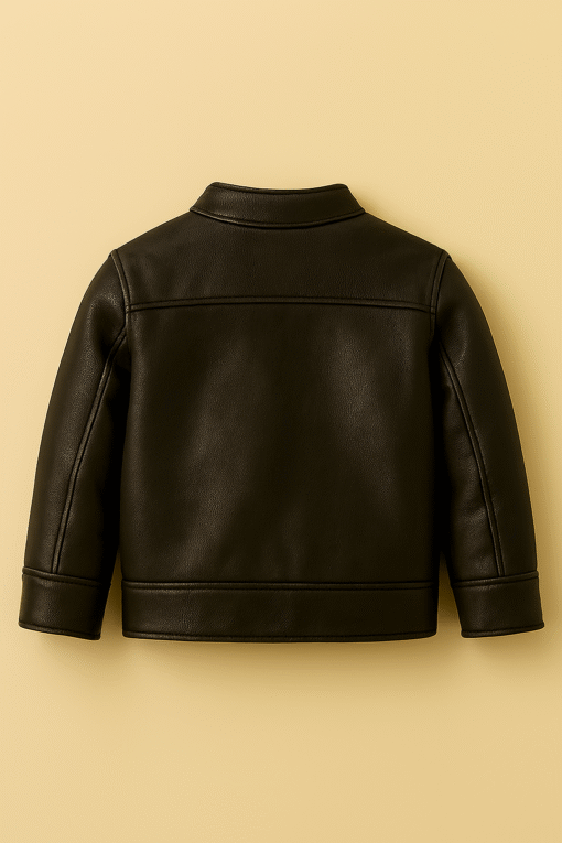 Kids' Black Leather Moto Jacket with Aviation Patches – Rugged Winter Style for Pakistan - Image 2